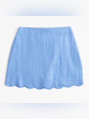 Abercrombie & Fitch Linen Bright Blue Scalloped Hem Mini Skort